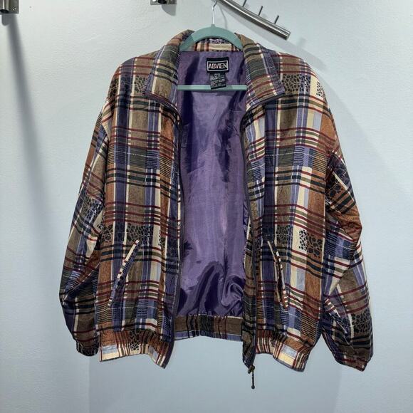 Vintage 80s 90s ABVIEN 100% Silk Bomber Jacket | Plaid + Animal Print | Medium - Picture 5 of 11